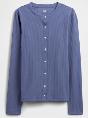 GAP Women's Ribbed Button-Up Top Long Sleeve Cardigan - Blue Ridge White Buttons